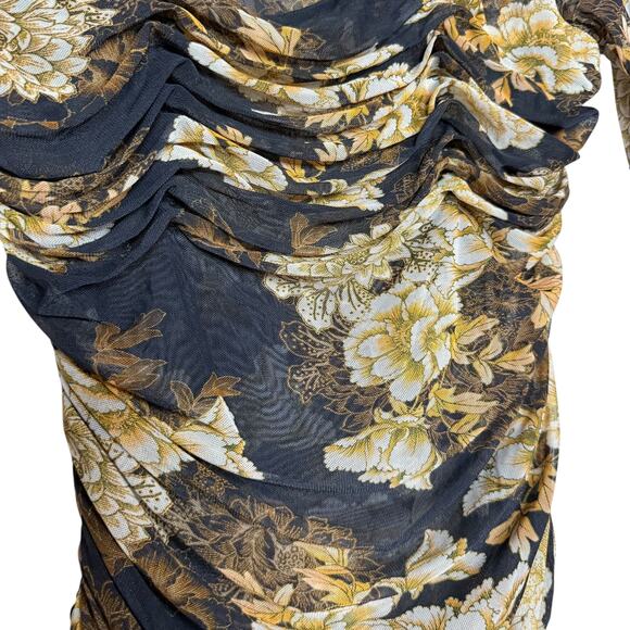 Marciano by Guess black moody floral rouched long sleeve blouse - medium - Picture 4 of 8